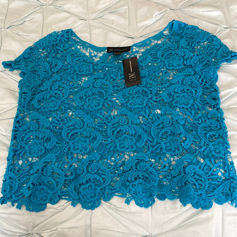 Pretty turquoise lace top (to wear over blouse or dress)